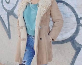 Handmade Suede Shearling Penny Lane Coat: 70s Boho Afghan Style