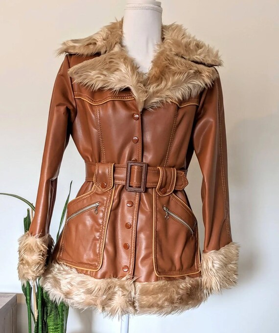 Women's Shearling Penny Lane Coat Boho Hippie Fur Jacket 90s