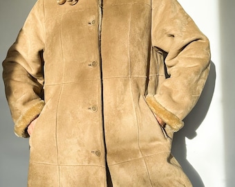 Vintage 70s Suede Shearling Coat: Boho Afghan Penny Lane Style