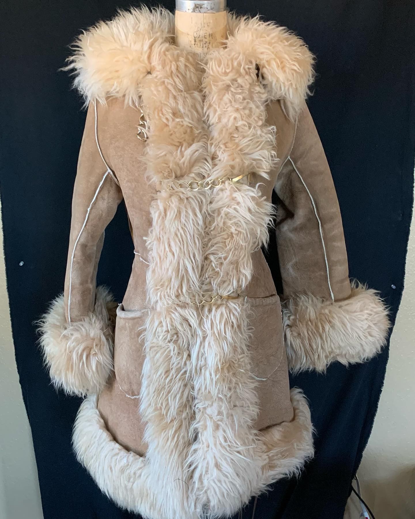 Women's Brown Sheepskin Penny Lane Coat, Afghan Suede Leather, Vintage 70s Long Trench Coat Handmade Boho Hippie Shearling Coat Gift for Her
