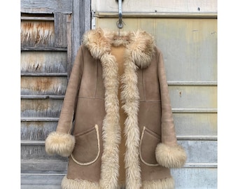 Women's Brown Penny Lane Coat – Handmade Vintage Sheepskin Suede Mid-Length Coat |90s Fur Long Coat |Boho Chic Winter Fashion | Gift for Her