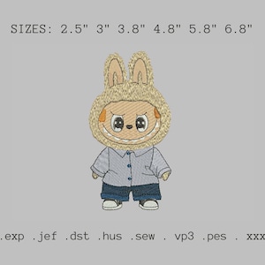 Labubu Embroidery Design, Labubu Trendy Embroidery File, Fluffy Monster Pattern, Toys Cartoon Pes Dst Jef VP3 ESP XXX, Instant Download