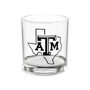 ロックグラス、テキサスA&M大学のロゴ、大学ギフト、エッチング加工のウイスキーグラス、パーソナライズされたバーウェア、カスタムドリンクタンブラー