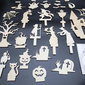 Halloween Puppets, Spooky Shadow Puppets, Wooden Puppet Set, Educational Toy, Role Play Set, Story Telling Puppets, Halloween Decoration