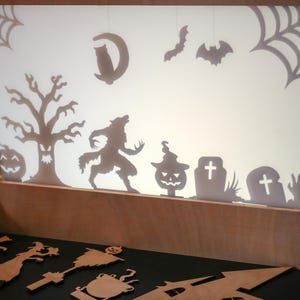 Halloween Puppets, Spooky Shadow Puppets, Wooden Puppet Set, Educational Toy, Role Play Set, Story Telling Puppets, Halloween Decoration