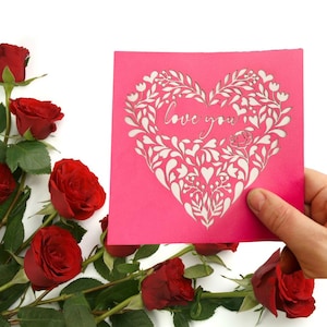 Blank  Love you Card.  Carte sans texte je t'aime- English or French - pink or red
