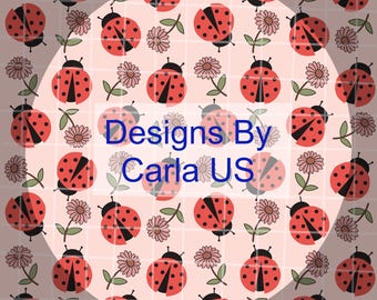Ladybugs and Flowers Digital Download | Seamless Pattern PNG | Digital Seamless Pattern | PNG File