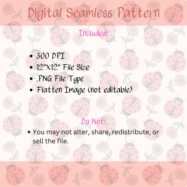 Ladybugs and Flowers Digital Download | Seamless Pattern PNG | Digital ...