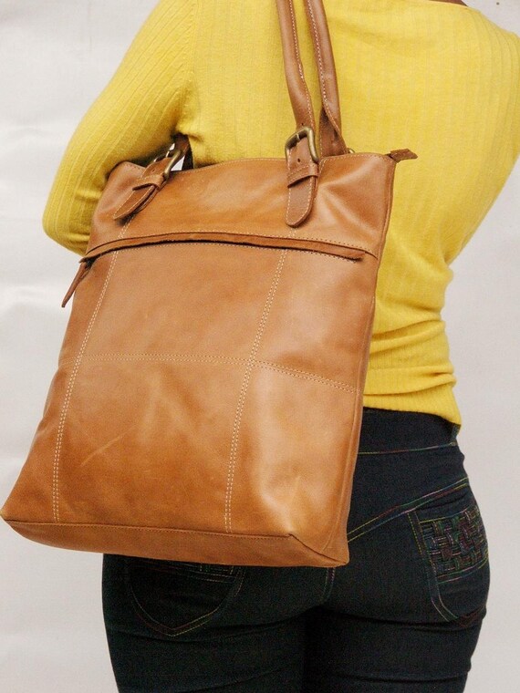 Leather tote bag light brown bag market bag library bag every