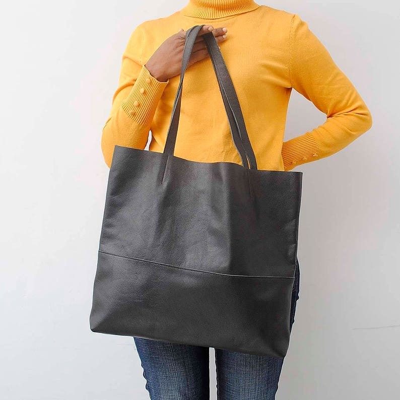 black leather shopper
