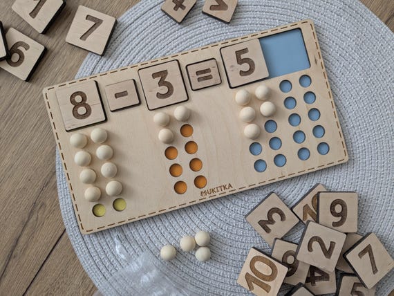 Handmade Wooden Math Game: Montessori Inspired Addition & Subtraction Toy