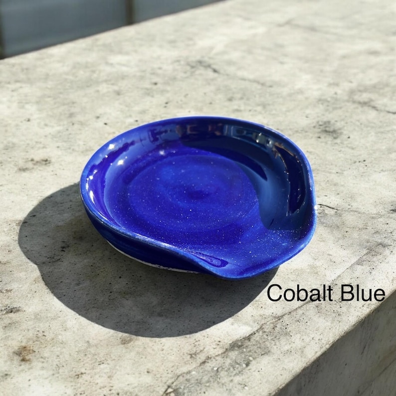 Handmade Ceramic Spoon Rest - Lots of Color Options - Great for spoons, spatulas, and other cooking tools - Dishwasher safe Cobalt Blue