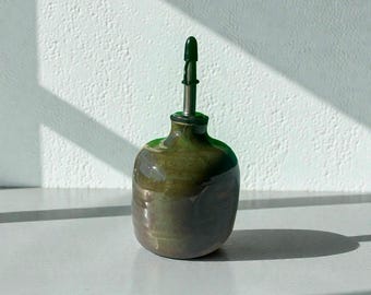 Handmade Ceramic Olive Oil Bottle: Rustic Kitchen Decor, 12oz