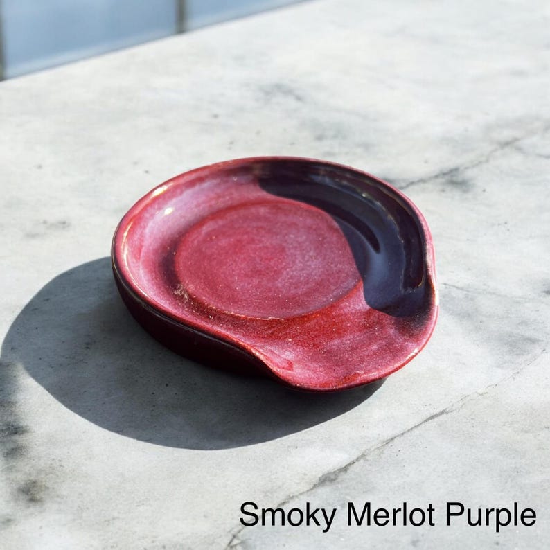 Handmade Ceramic Spoon Rest - Lots of Color Options - Great for spoons, spatulas, and other cooking tools - Dishwasher safe Smoky Merlot Purple