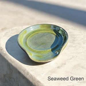 Handmade Ceramic Spoon Rest - Lots of Color Options - Great for spoons, spatulas, and other cooking tools - Dishwasher safe Seaweed Green