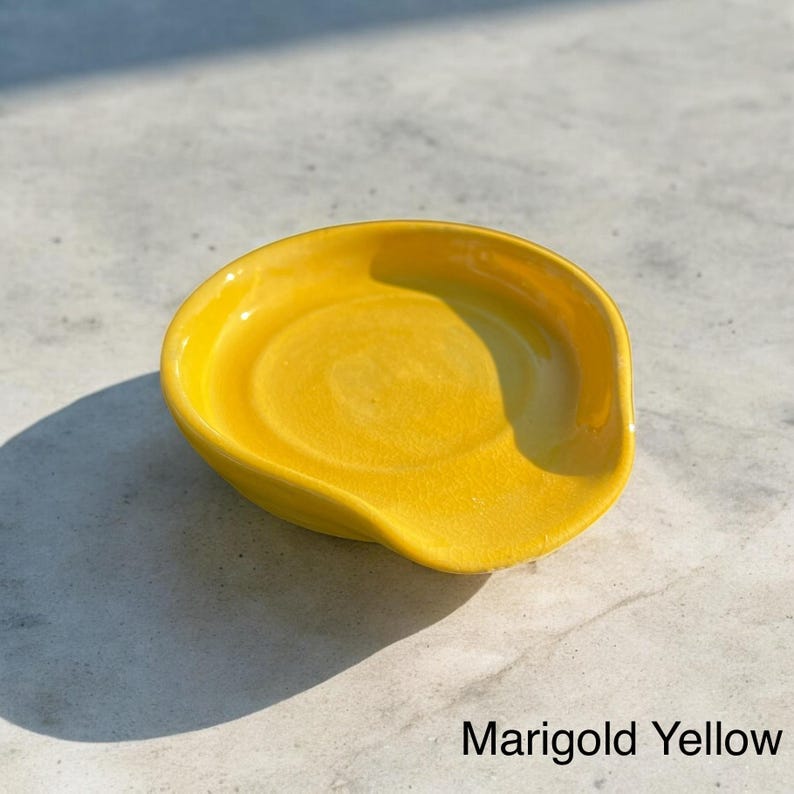 Handmade Ceramic Spoon Rest - Lots of Color Options - Great for spoons, spatulas, and other cooking tools - Dishwasher safe Marigold Yellow