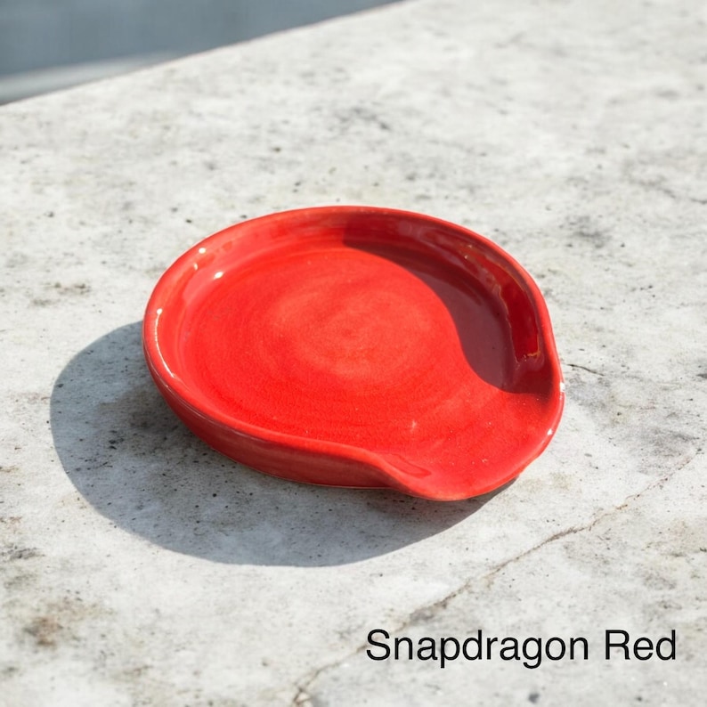 Handmade Ceramic Spoon Rest - Lots of Color Options - Great for spoons, spatulas, and other cooking tools - Dishwasher safe Snapdragon Red