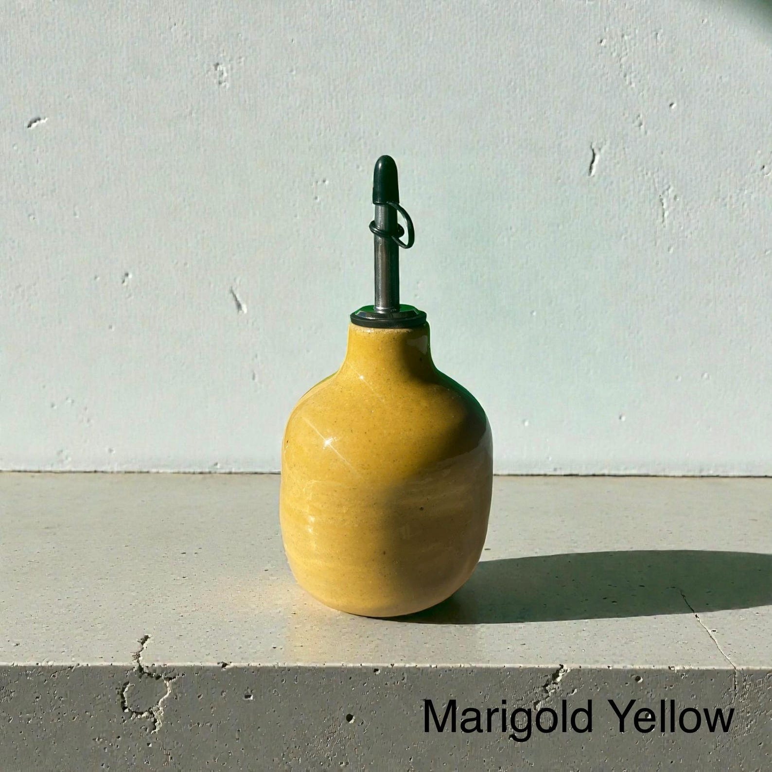 Handmade Ceramic Olive Oil Bottle: Rustic Kitchen Decor, 12oz - Marigold Yellow