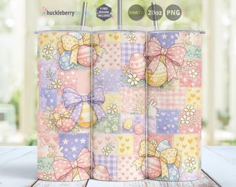 Easter Tumbler Wrap PNG | Spring Patchwork Design | 20oz Skinny Sublimation