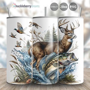 Deer Hunting Tumbler Wrap PNG | 20oz Skinny Sublimation Design | Rustic Hunting Cup | Commercial Use