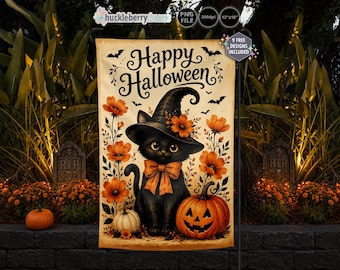 Happy Halloween Cat Garden Flag, png | 12 x 18 sublimatieontwerp (digitale download)