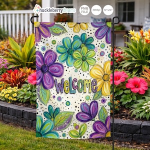 Floral Garden Flag PNG | 12x18 Sublimation Design (Digital Download)