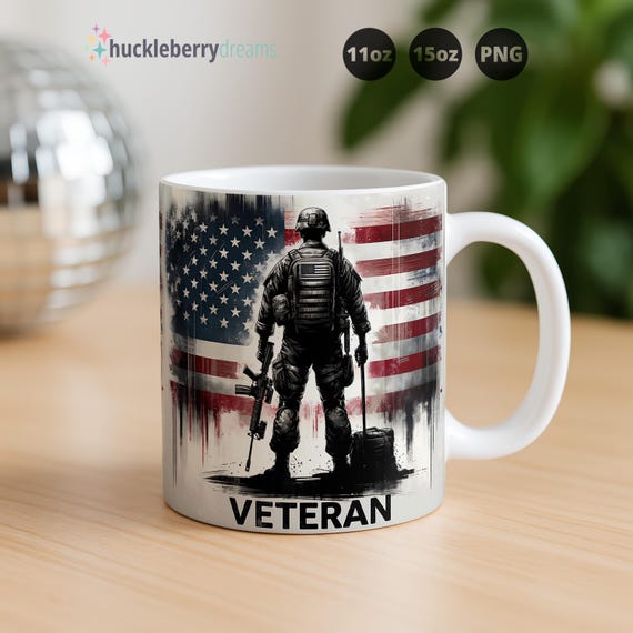 Veteran Coffee Mug PNG | Patriotic Mug Wrap | Military Veteran Sublimation Design (Commercial Use)