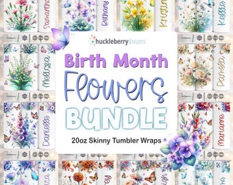 Birth Month Tumbler | Birth Flower Tumbler PNG | Birth Flower Print (Commercial Use)