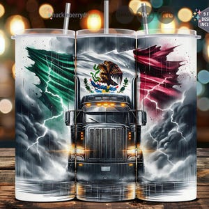 Semi Truck Tumbler Wrap, Mexican Flag Trucker Sublimation PNG, Patriotic Truck Wrap 20oz Skinny Tumbler, Instant Download, Commercial Use