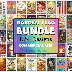 Garden Flag Designs Bundle | 125+ PNG Sublimation Graphics (Commercial Use)