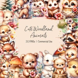 Woodland Animal Clipart Nursery, Wildlife Clipart, Deer Clipart, Hedgehog Clipart, Mushroom Clipart, PNG, Printable, Commercial Use