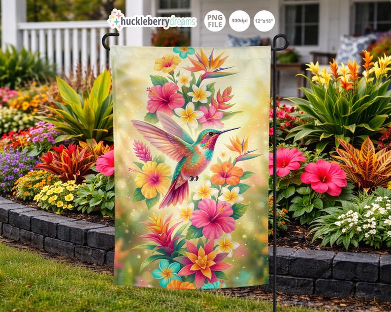 Tropical Hummingbird Garden Flag PNG | 12x18 Sublimation Design ...