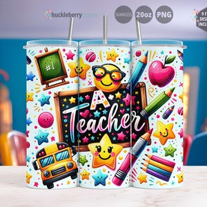 Cute Teacher Tumbler Wrap PNG, 20oz Skinny Tumbler Design
