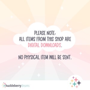 Puede incluir: Gr&aacute;fico digital con un fondo pastel en tonos rosa, amarillo y blanco. El texto de la imagen dice: "TENGA EN CUENTA: TODOS LOS ART&Iacute;CULOS DE ESTA TIENDA SON DESCARGAS DIGITALES. NO SE ENVIAR&Aacute; NING&Uacute;N ART&Iacute;CULO F&Iacute;SICO."