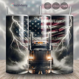 Semi Truck Tumbler Wrap, American Flag Trucker Sublimation PNG, Patriotic Truck Wrap 20oz Skinny Tumbler, Instant Download, Commercial Use
