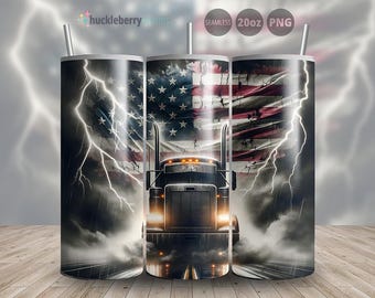 Semi Truck Tumbler Wrap, amerikanische Flagge Trucker Sublimation PNG, Patriotic Truck Wrap 20 Unzen Skinny Tumbler, sofortiger Download, kommerzielle Nutzung