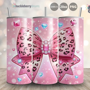 Roze coquette beker wrap, coquette beker png, luipaardprint coquette wrap png, sprankelende edelstenen coquette strik png, download, commercieel gebruik