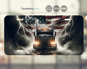 Semi Truck Sublimation Digitales Nummernschild, LKW-Fahrerlizenzschild, Semi Truck Storm Sublimation PNG, Instant Download, kommerzielle Nutzung