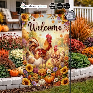 Autumn Chickens Garden Flag PNG | 12x18 Sublimation Design (Digital Download)