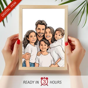 Personalized Cartoon Family Portrait - Custom Illustration, Family and Children, Gift for Birthday, Anniversary, Valentines, Wall Art Print