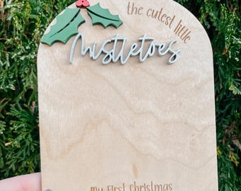 Handmade Wooden Mistletoe Board Keepsake | Baby Footprints | Personalized | My First Christmas