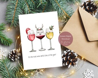 Digital Download - Wine Christmas Card / Most Wine-derful time of the year