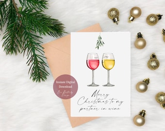 Wine Christmas Card – Partner in Wine, Funny Holiday (Digital Download)