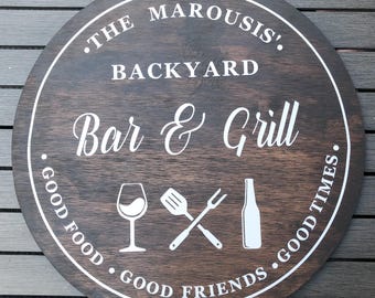 Personalized Backyard Bar & Grill Sign: Outdoor Patio Decor