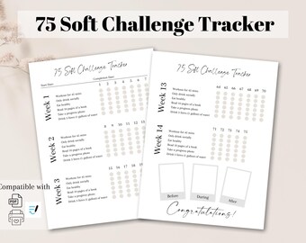 75 Soft Challenge Tracker: Minimalist Goal & Meal Planner (Digital Download)