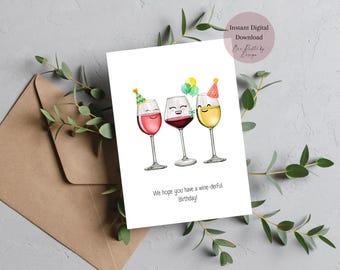 Wine Birthday Card: Funny Party Glasses (Digital Download)
