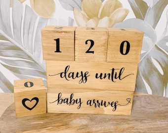 Personalized Wooden Pregnancy Countdown Blocks: Baby Announcement Gift
