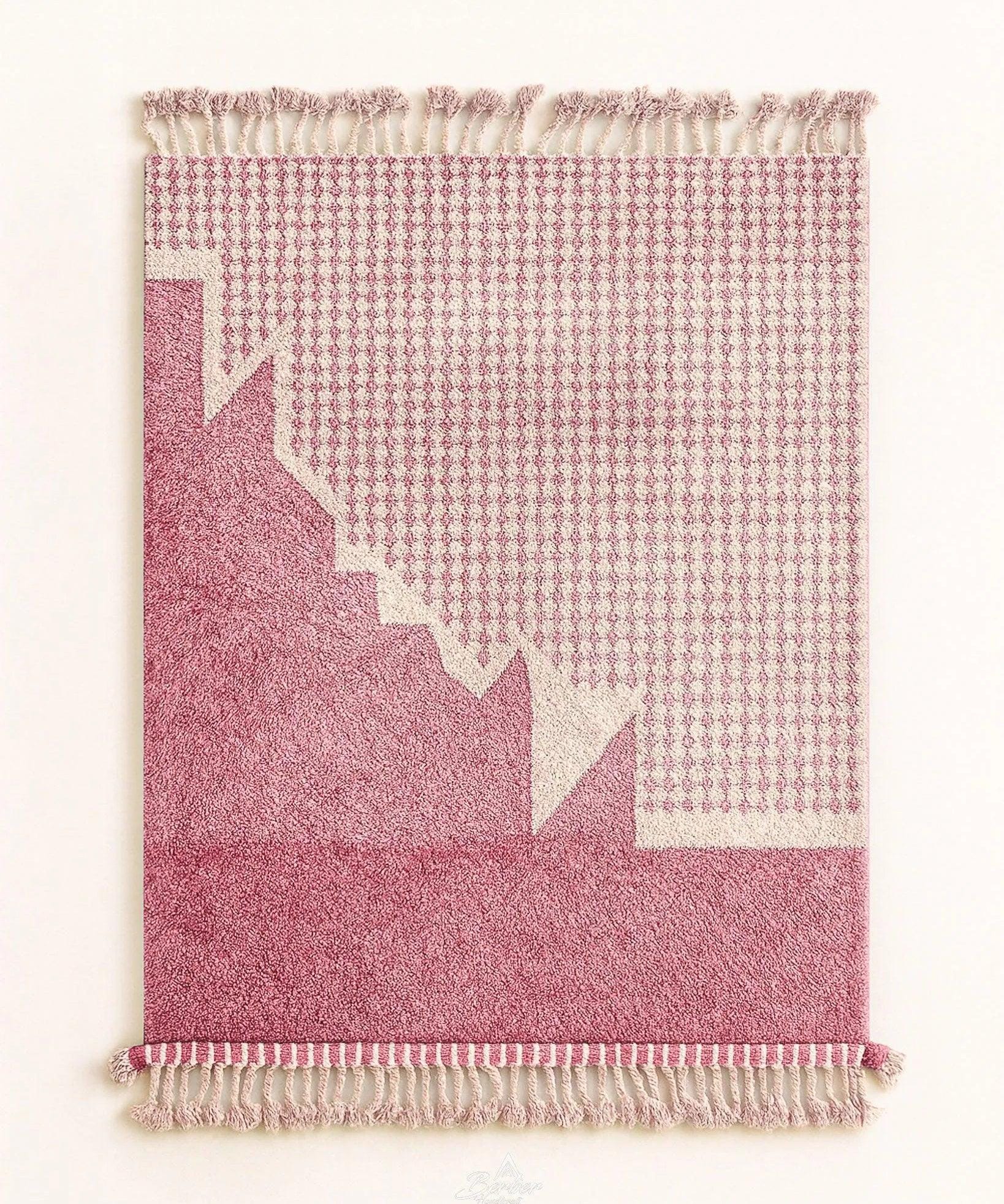 Handwoven Moroccan Pink Rug - Wool Area Carpet, Boho Minimalist Home ...