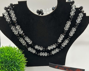 Zwart-witte parelketting, elegante parelketting, zwart-witte parelsieraden, luxe parelketting, cadeau voor haar, cadeau voor hem