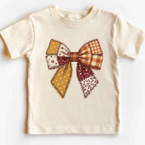 Patchwork Bow Toddler T-Shirt, Coquette Fall Autumn Graphic Tee